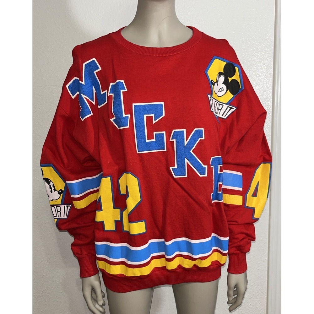 RARE 90s Mickey & Co. By JG HOOK Mickey Mouse Red Sweatshirt Jersey #42 Sz Med